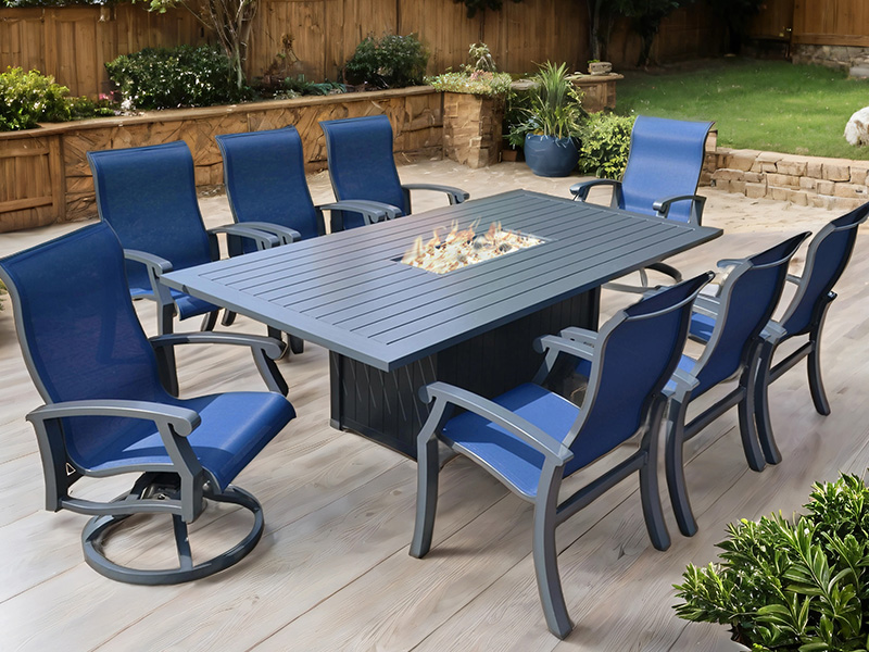 Set de sufragerie Chateau din aluminiu pentru exterior cu sling, 9 piese (90X47 inch Focar pentru sufragerie)