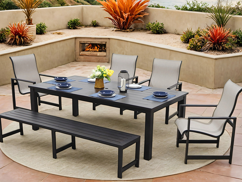 Set de sufragerie din aluminiu AOBAM 6 piese (masa de sufragerie 86X44 inch)
